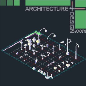 autocad 3d chandelier, 3d pole, 3d shade, 3d light bulb, decorative lights, 3d lampshade