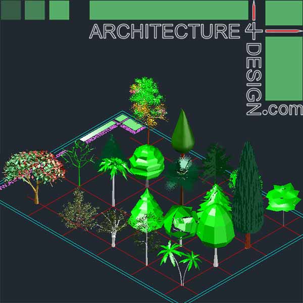 tree model cad Autocad (DWG models trees and 3d file shrubs