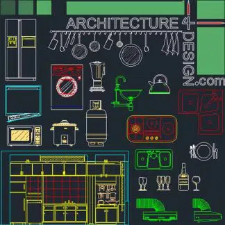 Kitchen furniture and layout designs for Autocad