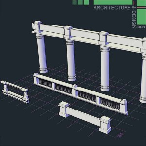 classical architecture 3d pillar and hand-railing