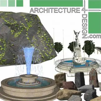 Fountain, rock and stone sketchUp models for landscape design