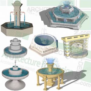 Fountain sketchup 3D models for landscape and park design