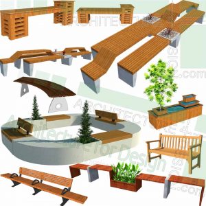 planter bench and outdoor furniture SketchUp models