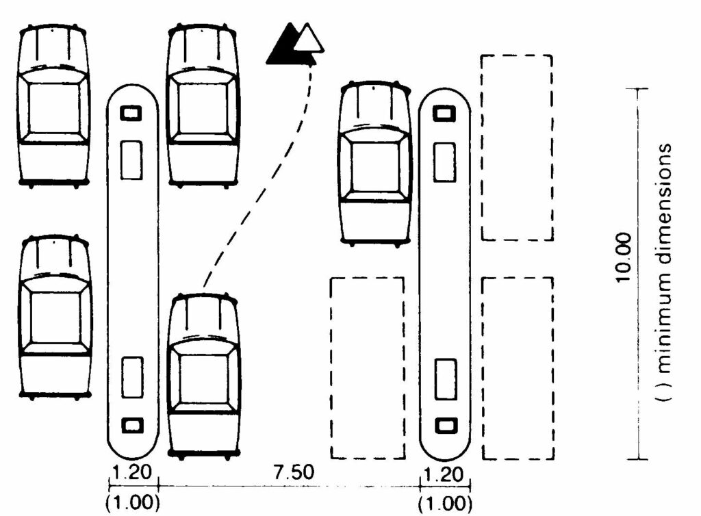 2 long islands parallel to the roadway