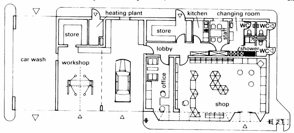 Plan of filling station with car wash and sales area