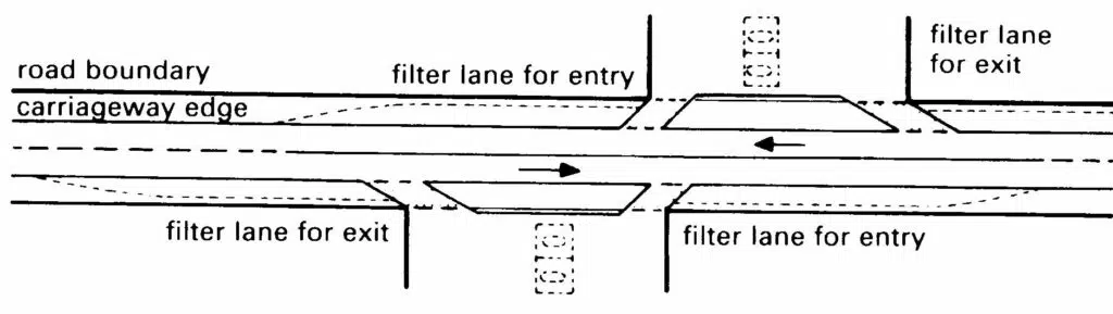 Filling stations on both sides of an open road