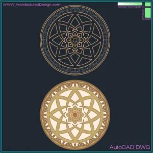 Circular floor design of stone or wood, DWG