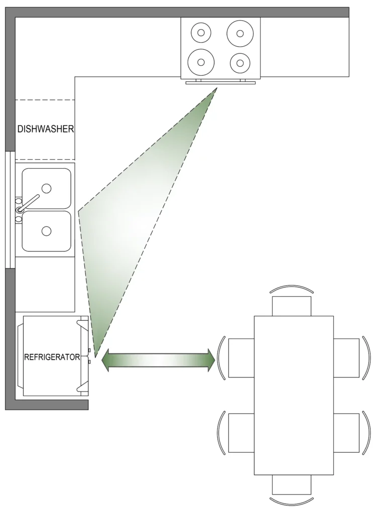 L-shaped kitchen & dining area